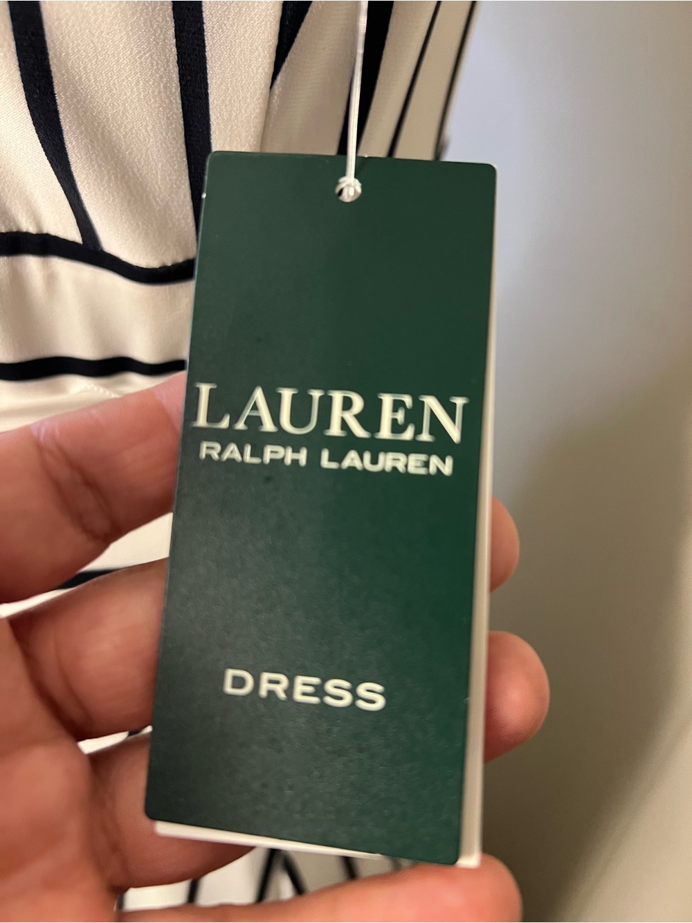 Ralph Lauren White Maxi Dress with Black Vertical Stripes and Waist Tie - Picture 3 of 8